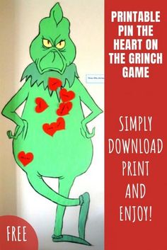 an image of a cartoon character with the text printable pin the heart on the grin game