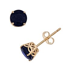 Earring Details: Diameter: 5 mm Backings: post Metal: 14k gold Features: open-worked butterfly setting Stone Details: Stone type: genuine sapphire Cut: round Setting: prong  Size: One Size. Color: Blue. Gender: female. Age Group: adult. Party Sapphire Gemstone Earrings, Sapphire Crystal Earrings For Pierced Ears, Sapphire Cabochon Earrings, Sapphire Round Cut Gemstone Earrings, 14k Gold Sapphire Gemstone Earrings, Post Metal, Tanzanite Earrings, Sapphire Earrings Studs, Sapphire Studs