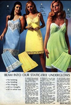 60s lingerie. Crazy colors. 60s Lingerie, 70s Lingerie, Practical Fashion, 20th Century Fashion, Vintage Slips