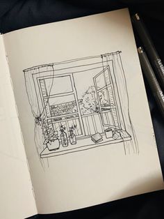 Sketching Looking Through Window Drawing, Window View Sketch, Window Aesthetic Drawing, Window Sill Drawing, Open Window Drawing, Window View Drawing