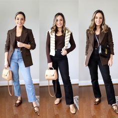 Brown Blazer Work Outfit, How To Style Brown Blazer, Dark Brown Blazer Outfits For Women, Chocolate Brown Blazer Outfit, Brown Blazer Outfits For Women, Dark Brown Blazer Outfit, Blazer Outfits For Women Casual, Brown Blazer Outfit, Classic Outfits For Women