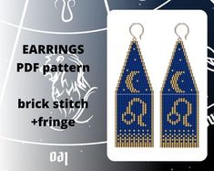 the earrings are made out of blue and gold seed stitchs with an ombre