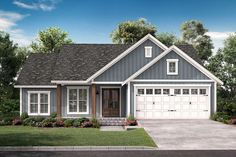 this is an artist's rendering of a two - story house with garages