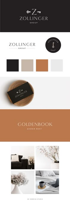 the logo and business card for zollin ger, an interior design firm