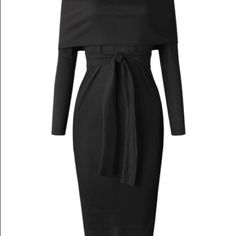 Never Worn Black Long-Sleeve Belted Off-Shoulder Dress Size: Small Size Note: This Item Runs Small. Size S: 37'' From High Point Of Shoulder To Hem 90% Polyester / 10% Cotton Machine Wash; Hang Dry Fall Evening Cold Shoulder Dress, Fall Party Off Shoulder Midi Dress, Spring Black Bodycon Off-shoulder Dress, Off-shoulder Midi Dress For Fall Evening, Elegant One Shoulder Winter Bodycon Dress, Off-shoulder Bodycon Dress For Date Night In Fall, Casual Off-shoulder Evening Bodycon Dress, Formal Off-shoulder Bodycon Dress For Fall, Casual Off-shoulder Bodycon Dress For Evening