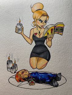 a drawing of a woman sitting on the floor reading a book next to a man laying down