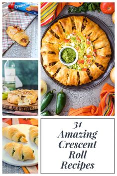 the cover of 31 amazing crescent roll recipes with pictures of different types of breads and pastries