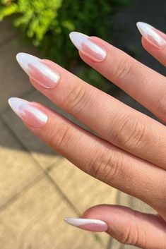 Nails @nail_sunny Create a sophisticated look with these French Tip Nail Designs, Acrylic Press On Nails, Pearl Nails, Tip Nails, Bride Nails, Bridal Nails, Prom Nails