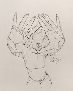 a drawing of a person holding their hands up