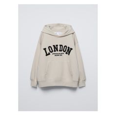 Hooded sweatshirt with long sleeves. Rib trim. Front embroidered text and pouch pocket.