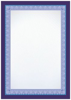 a blue and white certificate with an intricate design on the front, in a square shape