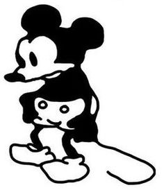 a black and white drawing of mickey mouse