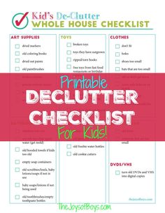 a printable checklist for kids with the words, printable declutter checklist