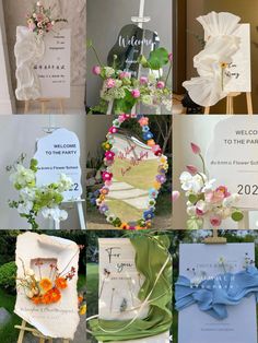 many different pictures of flowers and signs