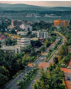 an aerial view of a city with lots of trees