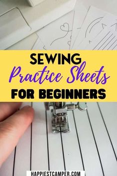 the sewing machine is being used to sew practice sheets for beginners