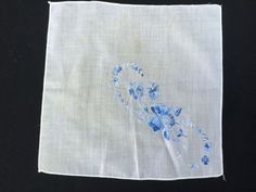 Blue Clipart, Ladies Hanky, White Floral Embroidery, Blue Embroidery, Light Stain, Floral Embroidery, Blue Floral, White Vintage, Wedding Favors