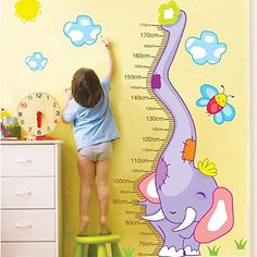 Elephant Decal, Wall Growth Chart, Kids Growth Chart, Baby Playroom, Purple Elephant, Cartoon Elephant, Height Chart, Cartoon Wall, Decoration Stickers