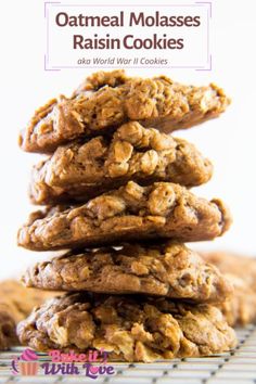 oatmeal molasses raisin cookies stacked on top of each other