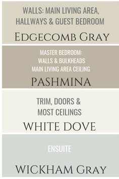 four different shades of gray and white with the names of each color scheme in it