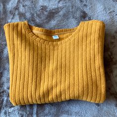 Brand New Old Navy Sweater. Soft And Comfortable Cozy Yellow Cotton Tops, Yellow Ribbed Sweater For Fall, Yellow Ribbed Long Sleeve Top, Yellow Ribbed Long Sleeve Sweater, Yellow Long Sleeve Ribbed Sweater, Casual Yellow Ribbed Sweater, Yellow Winter Sweater For Loungewear, Yellow Sweater For Winter Loungewear, Yellow Winter Loungewear Sweater