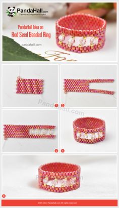 the instructions for how to make beaded bracelets with red seed beads and pearls