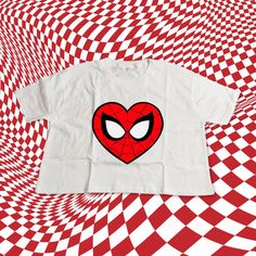 Elevate your style with our cotton crop top featuring a unique Spider Heart Logo inspired by Gwen. Perfect for fans of the Spider-Verse, this trendy top combines comfort with a touch of superhero flair, making it an ideal gift for any Gwen Stacy enthusiast. I send you proof before printing it. If you want Photo & Logo printing, please send it through ETSY messages M A T E R I A L S → 4 oz./yd², 60/40 combed ringspun cotton/polyester, 30 singles → Retail fit → Set-in 1x1 baby rib collar and cuffs Casual Halloween Graphic Print Crop Top, Red Cropped Cotton T-shirt With Graphic Print, Red Cotton Cropped T-shirt With Graphic Print, Red Cotton Crop Top With Graphic Print, Pop Culture Cotton Tops With Cartoon Print, White Tops With Pop Culture Character Print, White Pop Culture Tops With Cartoon Print, White Pop Culture Tops With Character Print, White Pop Culture Top With Cartoon Print