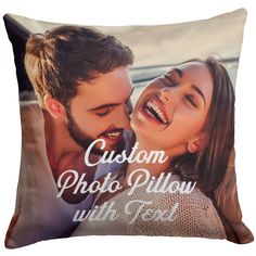 a pillow with the words, custom photo pillow with god and an image of a smiling couple