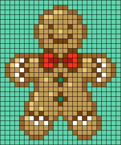 a cross stitch teddy bear with red eyes on it's chest is shown in brown and white squares