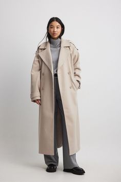 Oversized Trenchcoat Beige | NA-KD Beige Gabardine Pea Coat For Winter, Winter Beige Gabardine Pea Coat, Trendy Long Pea Coat With Double Button Closure, Trendy Long Pea Coat With Double Buttons, Solid Gabardine Pea Coat For Fall, Beige Double-breasted Long Coat, Gabardine Outerwear With Double-breasted Button, Solid Gabardine Double-breasted Outerwear, Oversized Classic Long Coat