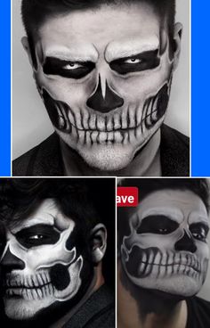 Skull Face Paint For Men With Beard, Easy Skull Makeup Men, Male Skull Makeup, Halloween Makeup Male, Male Halloween Makeup, Halloween Caveira