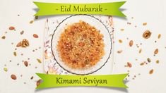 an image of food on a plate with green ribbon around the edges that says eid mubarak - krimmi sevyan