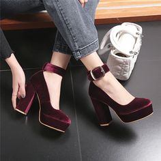 Baiden Women's Velvet High Heels Shoes | Ultrasellershoes.com – Ultra Seller Shoes Tvd Dr, Velvet High Heels, Autumn Shoes Women, Velvet Pumps, Platform High Heel Shoes, Womens Mary Janes, High Heels Shoes, Mary Jane Shoes Womens, Suede Fashion