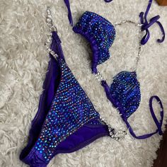 Fully Encrusted Swarovski Bikini Competition Suit Purple Suit Purple, Competition Suits, Purple Color, Blue Purple, Womens Swim, Blue And Purple, Color Blue, Size 4, Purple