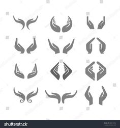 hands with different shapes and sizes for logos or emblems on white background - stock photo