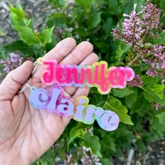 These acrylic personalized keychains are the perfect addition to a backpack, purse, diaper bag, or your keys. You can choose any word or name that you want on this keychain. MEASURMENTS The keychain (name) will be between 3"- 5" in length and approximately 1" - 1 1/2" tall depending on the length of the name and font choice.  Each layer is made from 1/8" thick acrylic. You can choose from a list of fonts and also choose between teal and lavender for the name/word color. The base acrylic is a fun Personalized Playful Keychains For Gifts, Customized Pink Keychains For Everyday Use, Playful Personalized Keychains For Gifts, Personalized Pink Rectangular Keychain, Personalized Rectangular Pink Keychain, Custom Name Pink Keychains For School, Personalized Multicolor Keychains For Everyday Use, Personalized Multicolor Keychains, Personalized Pink Keychains For Personal Use