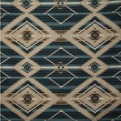 an area rug with blue, beige and brown colors