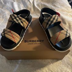 Size 2.5 Burberry Sandal With Velcro Heal Strap. Includes Box And Dust Bag. Only Worn 3x. In Excellent Condition Burberry Shoes, Burberry London, Sandals Flip Flops, Flip Flop Sandals, Kids Shoes, Flip Flops, Burberry, Shoes Sandals, Dust Bag