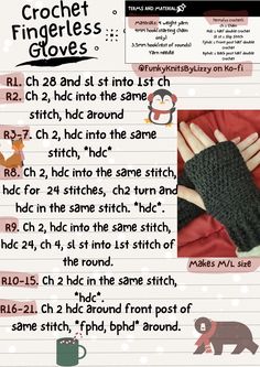 the instructions for crochet fingerless gloves