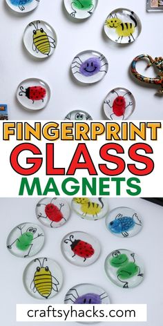 fingerprint glass magnets with the text fingerprint glass magnets on them and pictures of bugs