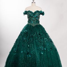 The Beautiful Dress That Will Be A Great Addition To Your Wardrobe. The Dress Is Made In A Ball Gown Silhouette And Has Delicate Floral Appliques Adorning The Entire Perimeter Of The Dress In Combination With Sparkling Sequins, While A Functional Lacing On The Back Will Provide A Reliable Fixation Of The Dress. Length: Long Color: Emerald Neckline: Cut-Away Shoulders Silhouette: Ball Gown Sleeve: Sleeveless Back: Lace Up Skirt: Layered Embellishments: Floral, Sequins Occasion: Romantic Date/Even Christmas Aesthetics, Gown Silhouette, Different Wedding Dresses, Embellished Maxi Dress, Diamond Dress, Glamorous Dresses, Romantic Date, Fairytale Dress, Teal Dress