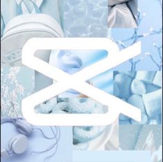 a collage of blue and white images with the letter x on it's side