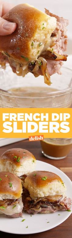 the french dip sliders have been cut in half