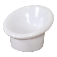 a white porcelain sink is shown against a white background with the bowl slightly tilted to the side