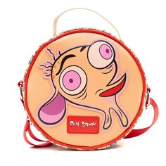 Embrace your love for Nickelodeon with this exquisite vegan leather crossbody bag. Designed for both style and practicality, this sleek bag features a charming design. Crafted from premium vegan leather, it ensures durability and a high-end look without compromising on ethics. Measuring 11.0 x 6.5 x 2.0 inches, this bag offers ample space for your daily essentials. It boasts two spacious compartments perfect for carrying your phone, wallet, keys, and other must-haves. Additionally, an extra zipp Cute Red Shoulder Bag With Adjustable Strap, Cute Red Shoulder Bag With Zipper Closure, Ren And Stimpy, Round Crossbody Bag, Elf Characters, Diamond Icon, Bambi And Thumper, Character Face, Batman Comic Books