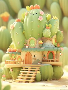 a cactus house is surrounded by cacti and succulents