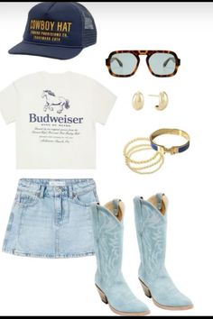 country concert outfit inspo Trendy Nashville Outfits Summer, Zb Concert Outfits, Date Night Clothes For Women, Doobie Brothers Concert Outfit, Kenney Chesney Concert Outfit, Blue Cowgirl Boots Outfit, Midland Concert Outfit, Railbird Festival Outfit, Spring Nashville Outfits