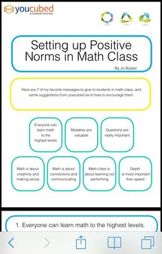 a poster with the text setting up positive norms in math class, and an image of