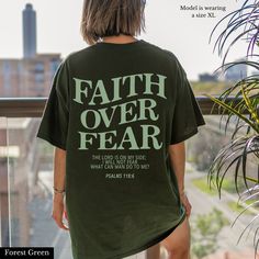 "Faith Over Fear Christian Shirt 👉 QUICK FACTS 👈 Gildan 100% Cotton Unisex Adult Sizes Pre-shrunk & runs true to size. If you are looking for an oversized fit, order 1-2 sizes up. 👉HOW TO ORDER:👈 1. Please, Check and Review all Photos. 2. Select Your Size and Color from drop down menus. 3. Choose Your Quantity as much as you want. 4. Click \"Add To Cart\". For multiple items go back to the listing and repeat the steps. 👉Sizing Chart 👈 Use the sizing chart to understand the measurement of our Hoodies. 👉Care Instructions 👈 Machine wash: warm (max 40C or 105F); Bleach as needed; Tumble dry: medium; Iron, steam or dry: low heat; Do not dryclean. 👉Returns👈 All items are made-to-order. Because of the nature of these items, unless they arrive damaged or defective, I can't accept returns Christian Tshirt Designs, Disney Prints, Christian Tshirt Design, Jesus Clothes, We Love Each Other, Jesus Tshirts, Loose Tees, Christian Shirt, Faith Over Fear