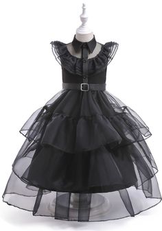 Black Party Dress For Kids, Decor Tort, Black Flower Girl Dress, Wednesday Adams, Black Ball Gown, Matching Sisters, Sibling Outfits, Adams Family, First Communion Dresses